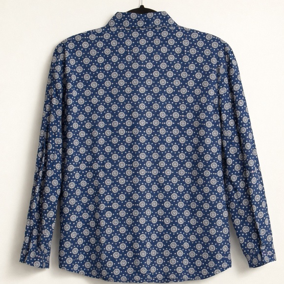 Wrangler Blues Navy Floral Western Button Up Shirt Size L - Picture 2 of 3